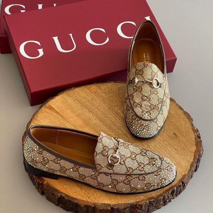 Crystal Embellished Canvas Loafers - Faizah Outlet