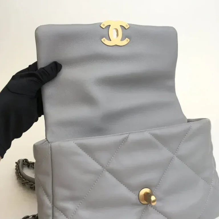 Medium Grey Lambskin 19 Flap Bag - Faizah Outlet