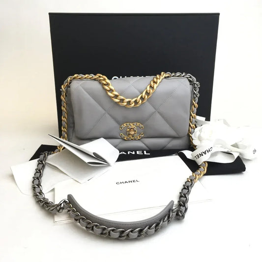 Medium Grey Lambskin 19 Flap Bag - Faizah Outlet