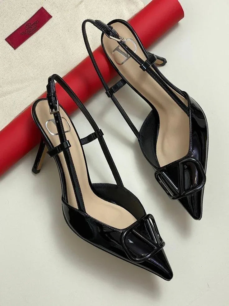 Studded Leather Heels - Faizah Outlet