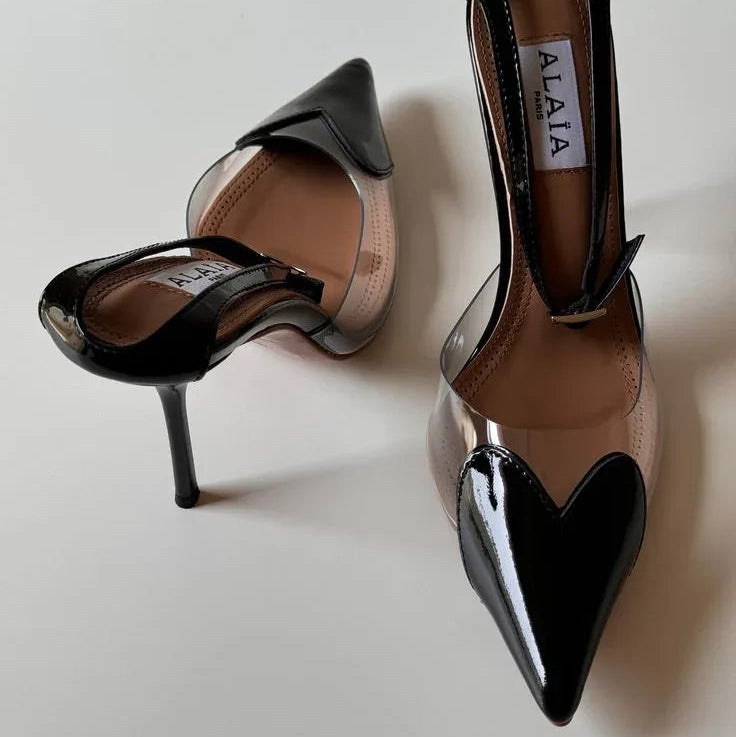 Sculpted Leather Heels - Faizah Outlet
