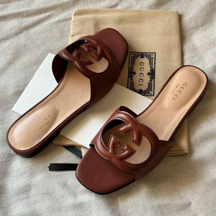 Stylish Cut-Out Leather Slide Sandals