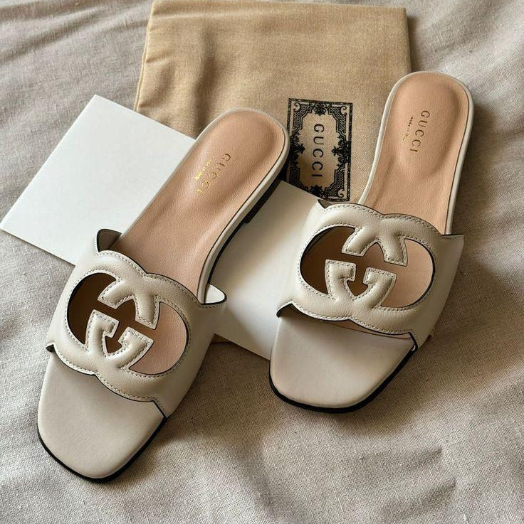 Stylish Cut-Out Leather Slide Sandals - Faizah Outlet