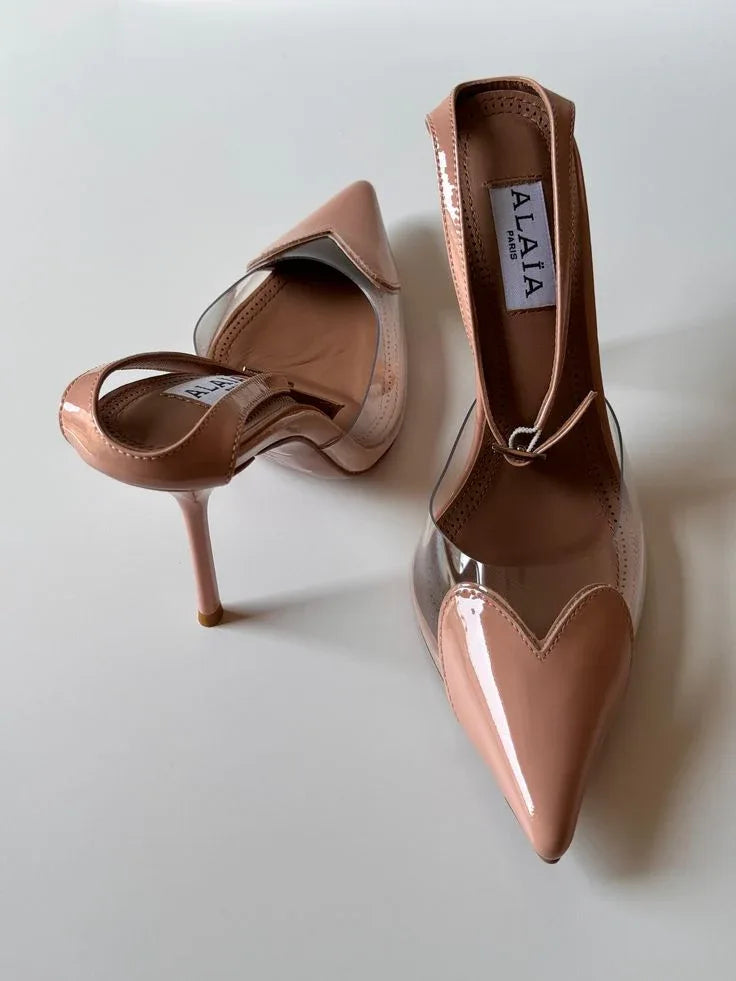 Sculpted Leather Heels - Faizah Outlet