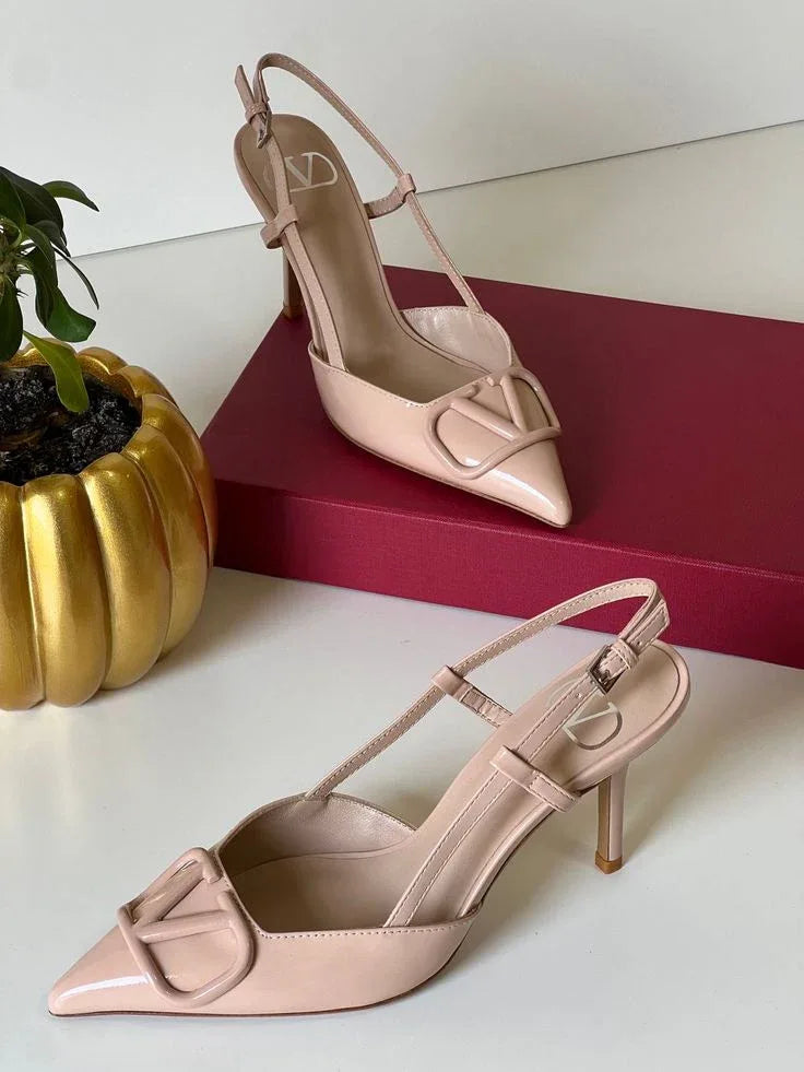 Studded Leather Heels - Faizah Outlet