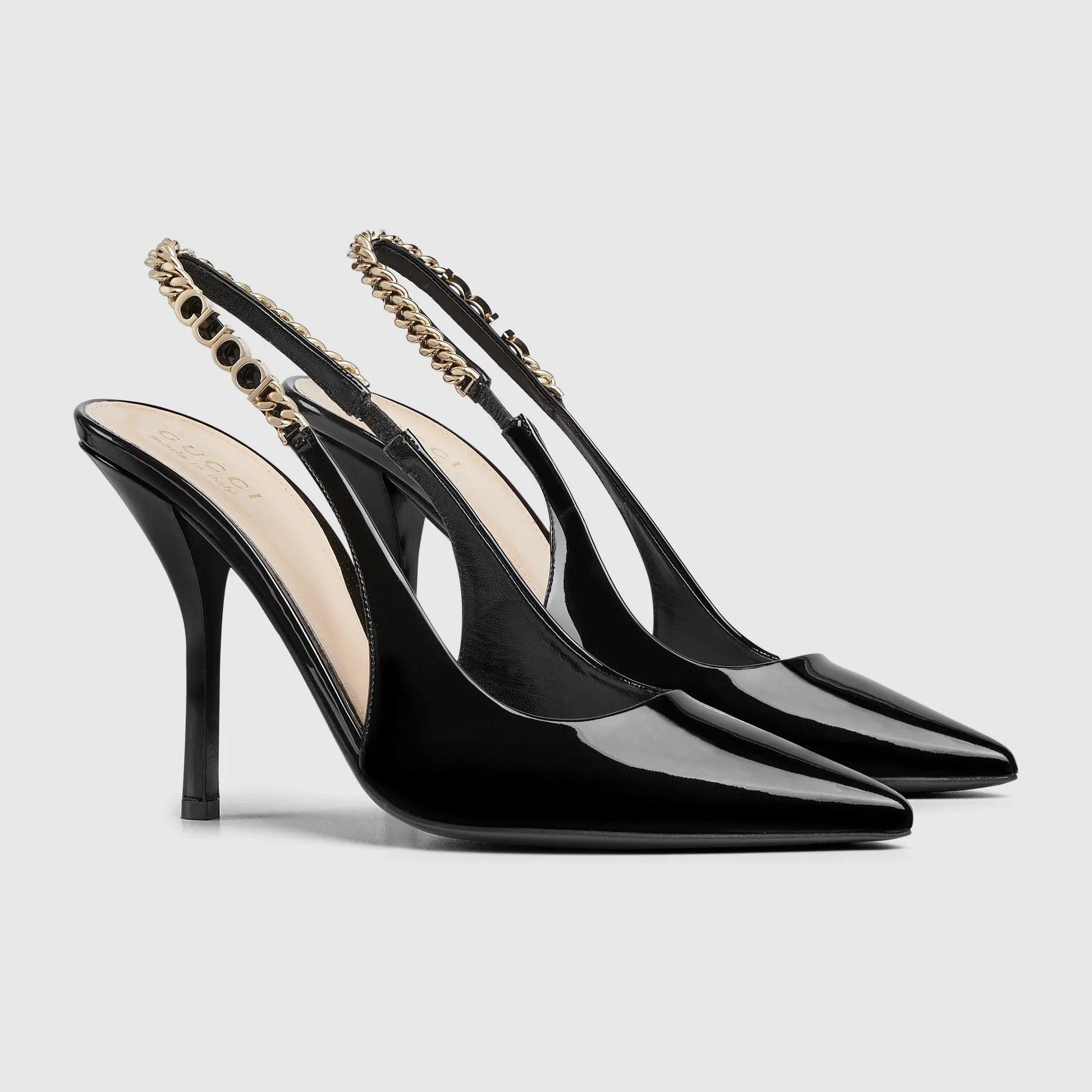 Luxury Patent Leather Chain-Link Pumps - Faizah Outlet