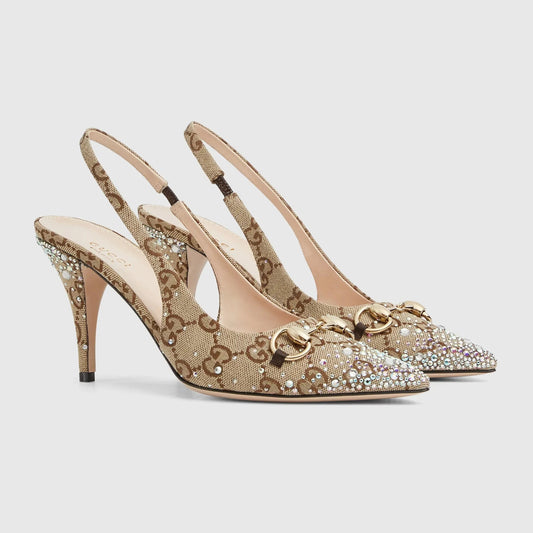 Horsebit Canvas Backstrap Heels - Faizah Outlet
