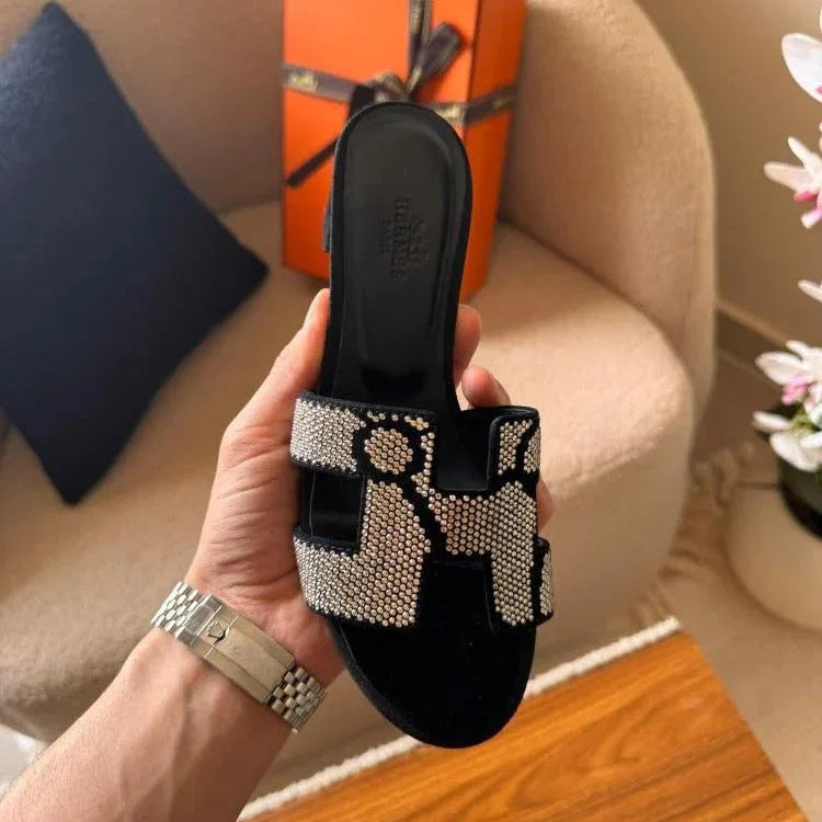 Rhinestone Slide Heels - Faizah Outlet
