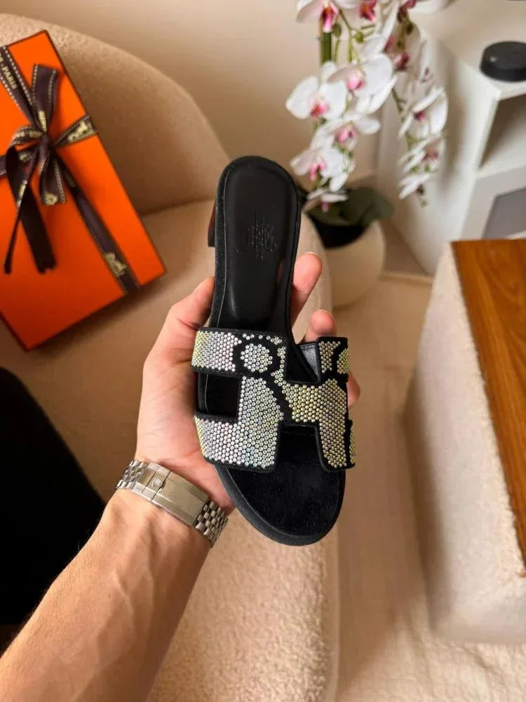 Rhinestone Slide Heels - Faizah Outlet